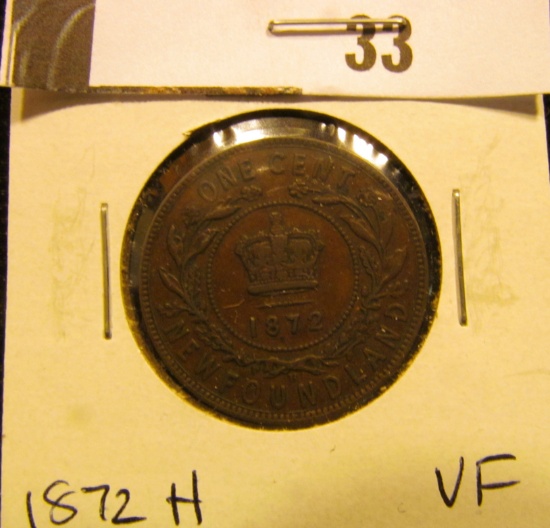 1872H Newfoundland One Cent, VF.