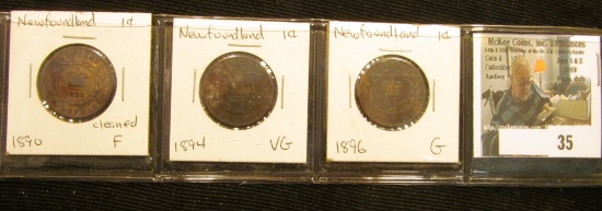 Lot Newfoundland One Cent 1890 Fine cleaned, 1894 VG, & 1896 G.