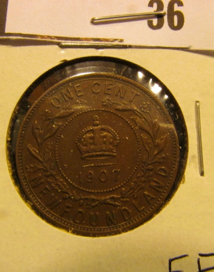 1907 Newfoundland One Cent, EF.