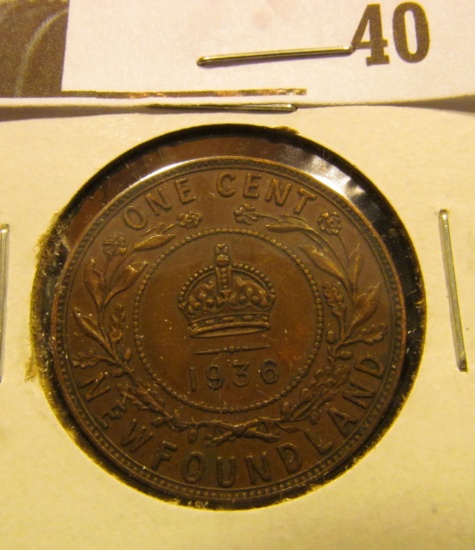 1936 Newfoundland One Cent, VF.