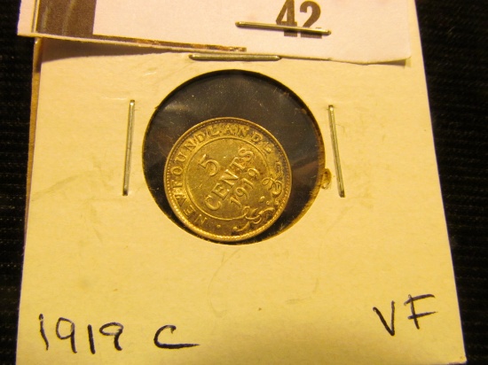 1919C Newfoundland Five Cent, VF.