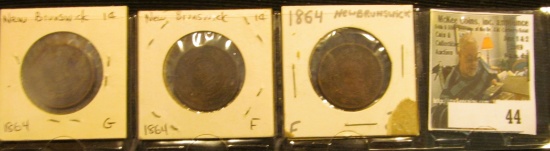 Lot of 1864 New Brunswick One Cent Coins, (1) G, (2) Fine.