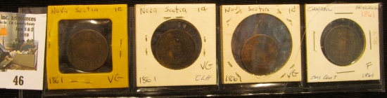 Lot of 1861 Nova Scotia One Cent, (3) VG, (1) Fine.