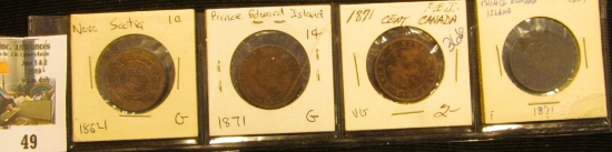 Lot: 1864 Nova Scotia One Cent Coin G, (3) Prince Edward Island One Cent, Good, VG, & Fine.