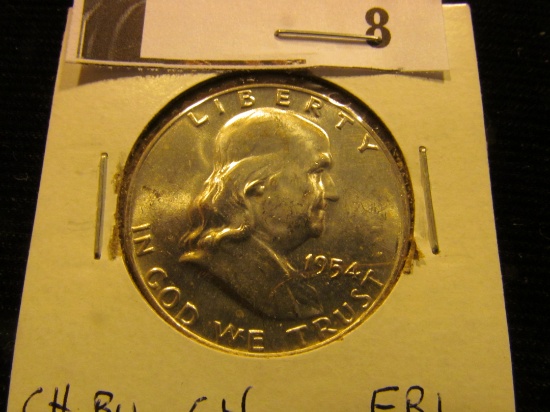 1954 D Franklin Half Dollar, CH BU 64 FBL