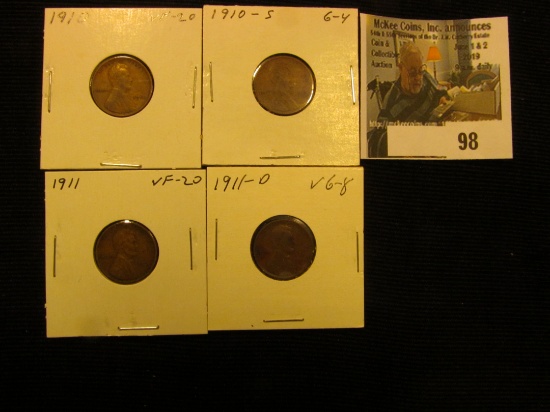1910 P VF, 10 S Good, 11P VF, & 11D VG Lincoln Cents.