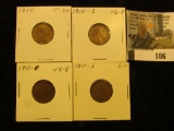 1910 P EF, 10 S Very Good, 11D VG, & 11S G Lincoln Cents.