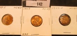 1949 P, D, & S Lincoln Cents, Red to Red-Brown Lincoln Cents, Brilliant Uncirculated.