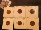 1944 P, (2) D, (2) 45 D, & 46 D Lincoln Cents, Brown to mostly Red Lincoln Cents, Brilliant Uncircul