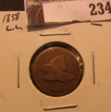 1858 large letters Flying Eagle Cent, G+.