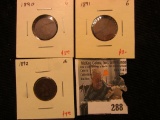 (3) Indian Head Cents -1890, 1891, & 1892, all grade Good-VG.