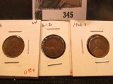 1926 P VF, 26 D F+, & 26 S Fine (tough date) Lincoln Cents.