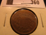 1865 Civil War Date U.S. Two Cent Piece, VG.