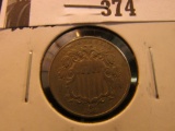 1869 U.S. Shield nickel with a doulbled date, VF-EF.