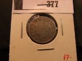 1883 No Cents Liberty Nickel, VG.