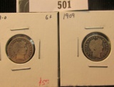 1909 P & 09 O Barber Dimes, Both Good.