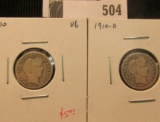 1910 P & D Barber Dimes, both VG.