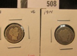 1913 P & 14 P VG Barber Dimes.