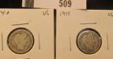 1914 D & 15 P VG Barber Dimes.