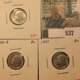 1955 P, D, & S Set of Roosevelt Dimes, all Blast White BU.