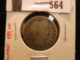 1913 P Barber Quarter, G+, full rims, tough date with a low mintage of 484,000.