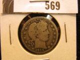 1915 D Barber Quarter, Good+, full rims.