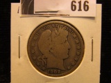 1908 D Barber Half Dollar, VG