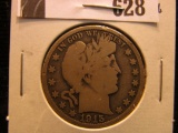 1915 S Barber Half Dollar, Very Good,