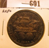 1892 Columbian Exposition Commemorative Half Dollar, EF+ toned.