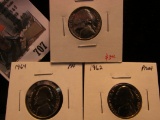 3 Proof Jefferson Nickels: 1962 P, 64 P, & 69 S.