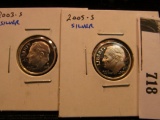 2003 S & 2005 S Proof 90% Silver Roosevelt Dimes.