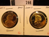 2000 S & 2001 S Proof Sacgawea Dollars.