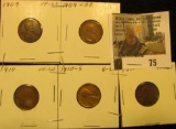 1909 P VF, 09 P VDB Good, 10 P VF, 10 S Good, & 11 P VF Lincoln Cents.