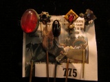 (5) Antique Stick Pins with red or amythyst sets. Some tarnish. Doc had these priced to sell at $20