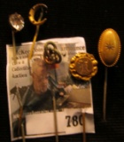 (5) Antique Stick Pins with various sets. Some tarnish.Doc had these priced to sell at $20 each.