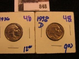 1936 & 1938-D Buffalo nickel