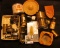 1208.           Odd ball lot of Brass Microscope and Magnifying Glass Parts; Can of Jade Green 