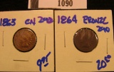1090.           1864 bronze and 1863-CN Indian head cents