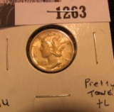 1263.           1929 D Mercury Dime, Pretty toned AU.