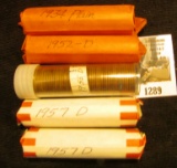 1289.           Pack of (5) Rolls of Wheat Cents: 1934P, 52D, 55D, & (2) 57D.