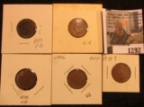 1292.           1889 Fine, 1895 Good, 1898 Good, 1906 VG, & 1907 Fine Indian Head Cents.