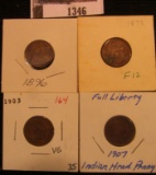 1346.           1896, 1898, 1903, & 1907  Indian Head Cents. Grading Good to Fine.