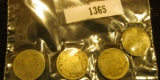 1365.           Pack of (4) Old U.S. Nickels: 1868, 1911, ???, & 1945 Silver World War II Jefferson.