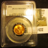 1437.           1951 P Lincoln Cent slabbed PCGS MS64RD.