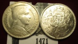 1471.           1931 & 1932 Latvia .8350 fine Silver 5 Lati Crown-size coins. KM#9  Both Almost Unci