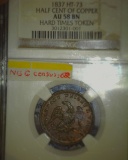 1577.           1837 Hard Times Half Cent Token slabbed by NGC as 