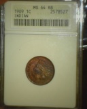 1579.           1909 P Indian Head Cent ANACS slabbed MS 64 RB.