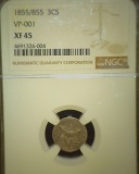 1583.           1855/855 U.S. Three Cent Silver, NGC slabbed 