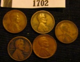 1702.           1909 P VG, 09 P VDB EF, 13 S VG, 17 P VG, & 24 D VG Lincoln Cents.