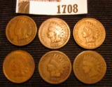 1708.           1875 Good, 1876 AG, 1894 Good, 1906 VF, 1907 VF, & 1909 P VG Indian Head Cents.